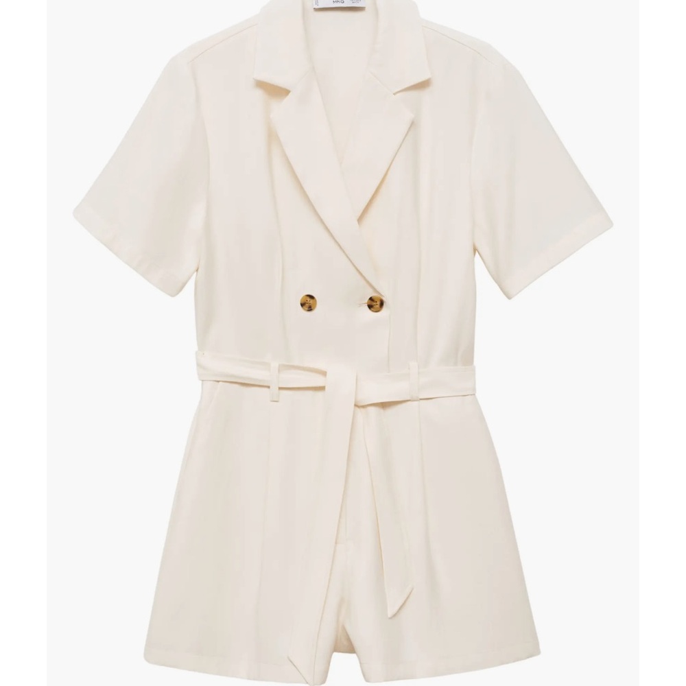 Mango Cream Short-Sleeve Jumpsuit